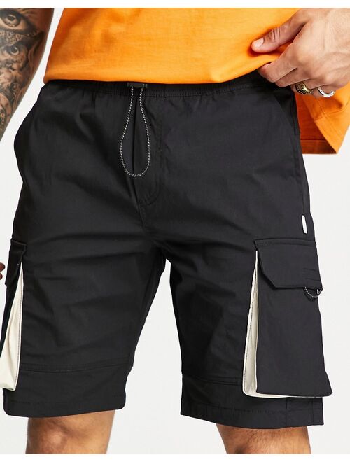 Jack & Jones Intelligence technical cargo shorts in black