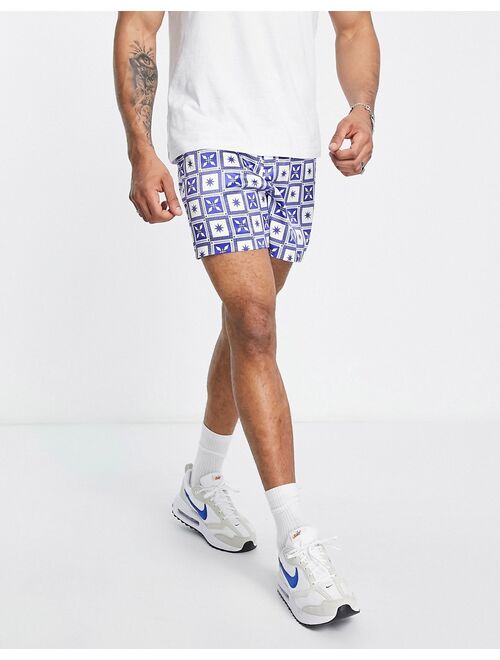 ASOS DESIGN smart cropped bermuda shorts with white and blue tile print