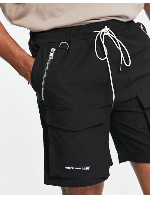 The Couture Club paneled cargo shorts in black