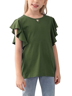 GORLYA Girl's Tunic Butterfly Sleeve Tops Casual Solid T-Shirt Blouse for 4-14T Kids