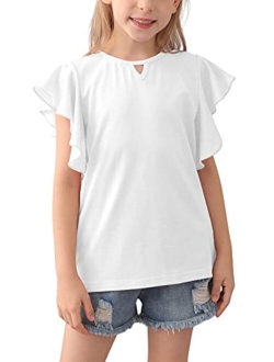 GORLYA Girl's Tunic Butterfly Sleeve Tops Casual Solid T-Shirt Blouse for 4-14T Kids