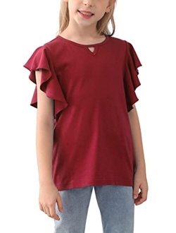 GORLYA Girl's Tunic Butterfly Sleeve Tops Casual Solid T-Shirt Blouse for 4-14T Kids