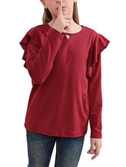 GORLYA Girl's Tunic Butterfly Sleeve Tops Casual Solid T-Shirt Blouse for 4-14T Kids