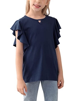 GORLYA Girl's Tunic Butterfly Sleeve Tops Casual Solid T-Shirt Blouse for 4-14T Kids