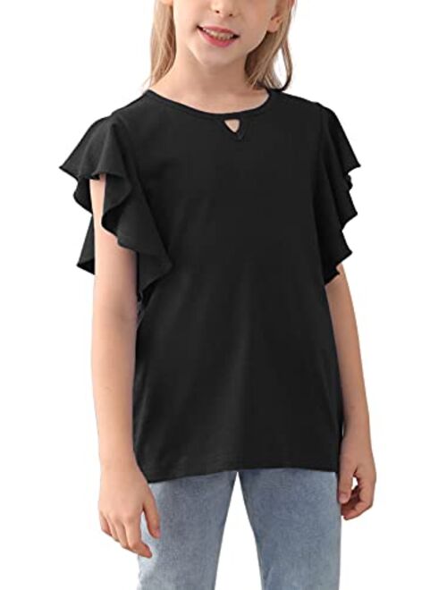 GORLYA Girl's Tunic Butterfly Sleeve Tops Casual Solid T-Shirt Blouse for 4-14T Kids