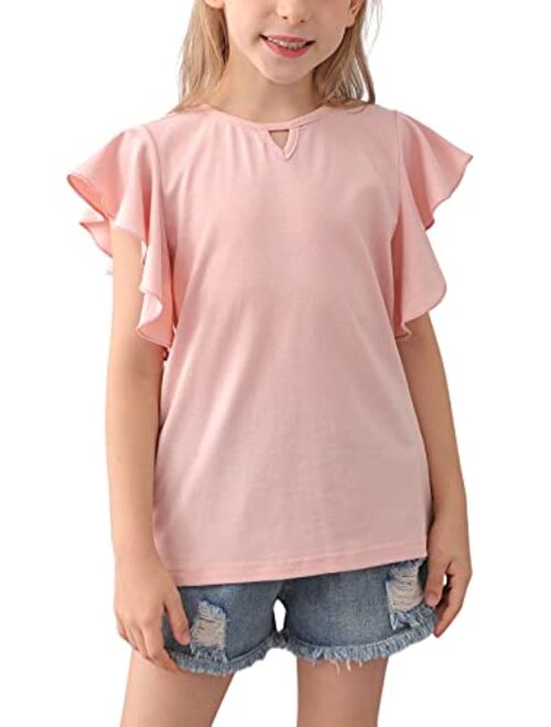 GORLYA Girl's Tunic Butterfly Sleeve Tops Casual Solid T-Shirt Blouse for 4-14T Kids