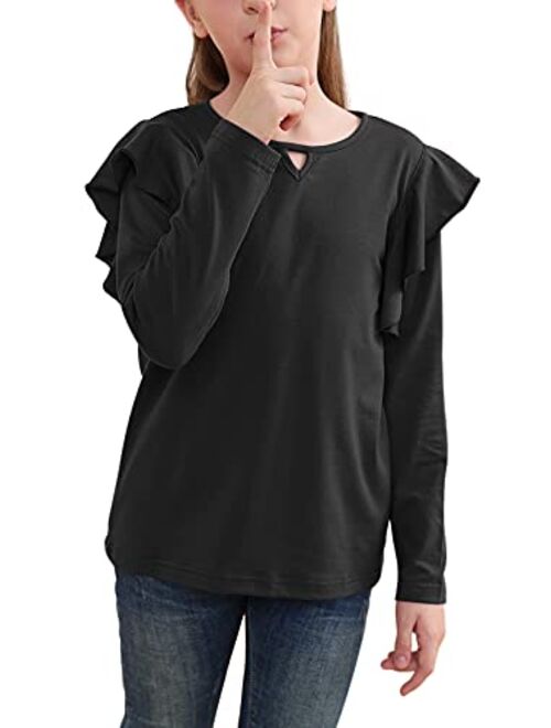 GORLYA Girl's Tunic Butterfly Sleeve Tops Casual Solid T-Shirt Blouse for 4-14T Kids