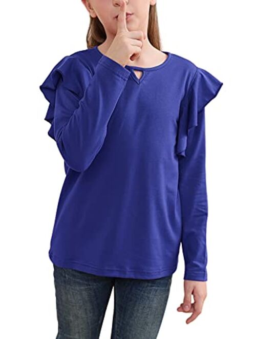 GORLYA Girl's Tunic Butterfly Sleeve Tops Casual Solid T-Shirt Blouse for 4-14T Kids