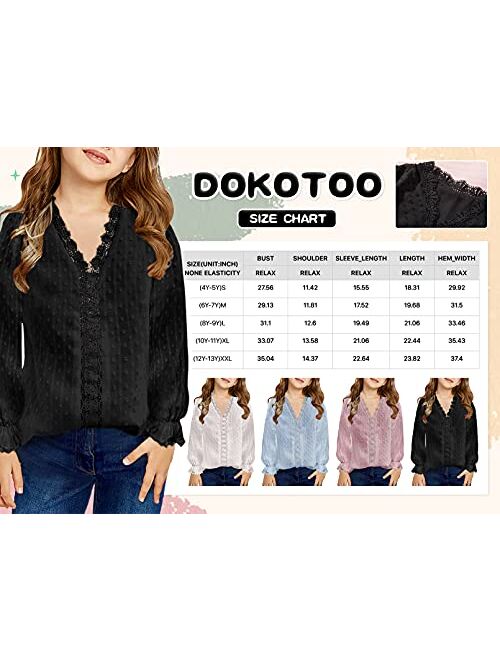 Dokotoo Girls Cute Long Sleeve V Neck Chiffon Blouses Loose Soft Casual Shirts Tops