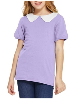 Girls Long/Short Sleeve Tops Basic Peter Pan T-Shirts Soft Blouses Tees