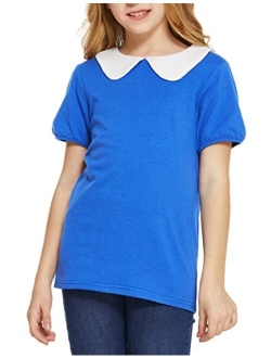 Girls Long/Short Sleeve Tops Basic Peter Pan T-Shirts Soft Blouses Tees