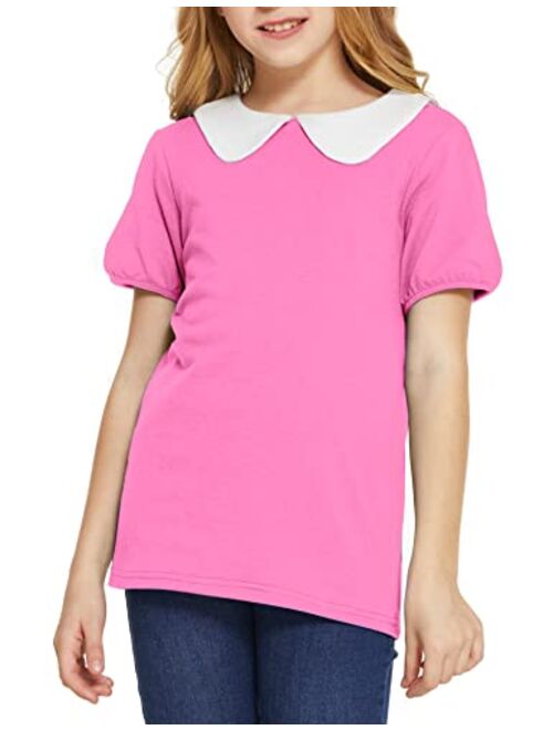 Arshiner Girls Long/Short Sleeve Tops Basic Peter Pan T-Shirts Soft Blouses Tees