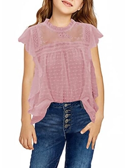 Girls Short Sleeve Chiffon Blouses Casual Round Neck Tee Shirts Loose Tops