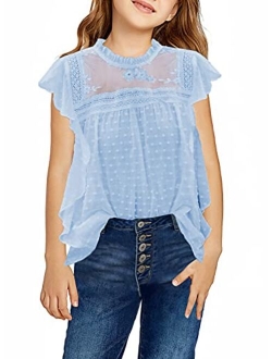 Girls Short Sleeve Chiffon Blouses Casual Round Neck Tee Shirts Loose Tops