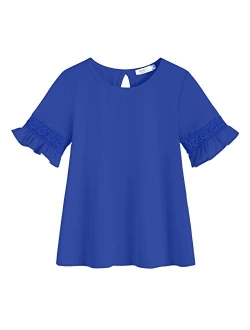 Girls T-Shirt Kids Casual Tunic Tops Lace Short Sleeve Loose Soft Blouse