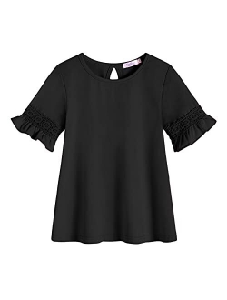 Girls T-Shirt Kids Casual Tunic Tops Lace Short Sleeve Loose Soft Blouse