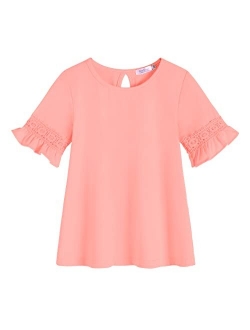 Girls T-Shirt Kids Casual Tunic Tops Lace Short Sleeve Loose Soft Blouse