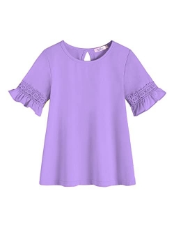 Girls T-Shirt Kids Casual Tunic Tops Lace Short Sleeve Loose Soft Blouse