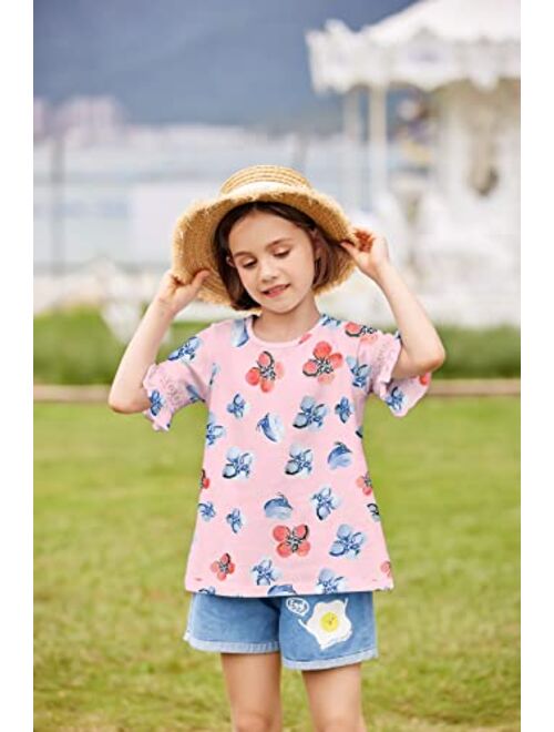 Arshiner Girls T-Shirt Kids Casual Tunic Tops Lace Short Sleeve Loose Soft Blouse