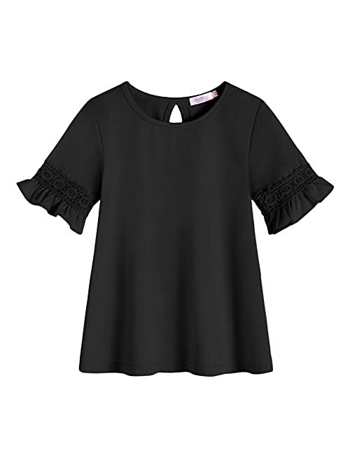 Arshiner Girls T-Shirt Kids Casual Tunic Tops Lace Short Sleeve Loose Soft Blouse