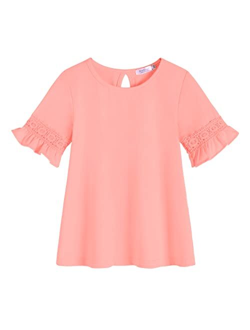 Arshiner Girls T-Shirt Kids Casual Tunic Tops Lace Short Sleeve Loose Soft Blouse