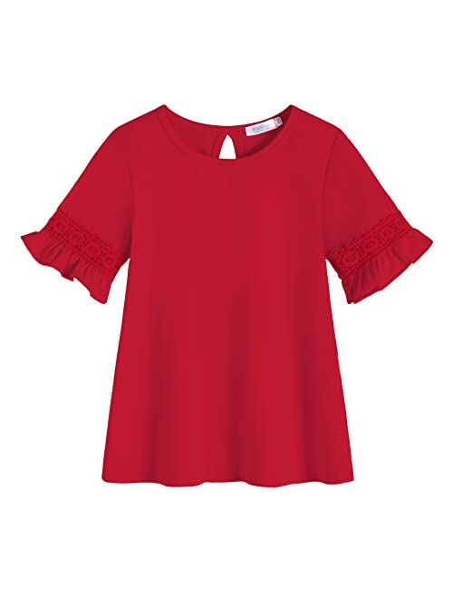 Arshiner Girls T-Shirt Kids Casual Tunic Tops Lace Short Sleeve Loose Soft Blouse