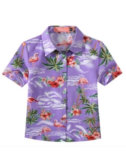 SSLR Youth Big Girls Hawaiian Shirt Casual Short Sleeve Button Down Shirt