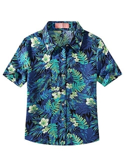 SSLR Youth Big Girls Hawaiian Shirt Casual Short Sleeve Button Down Shirt