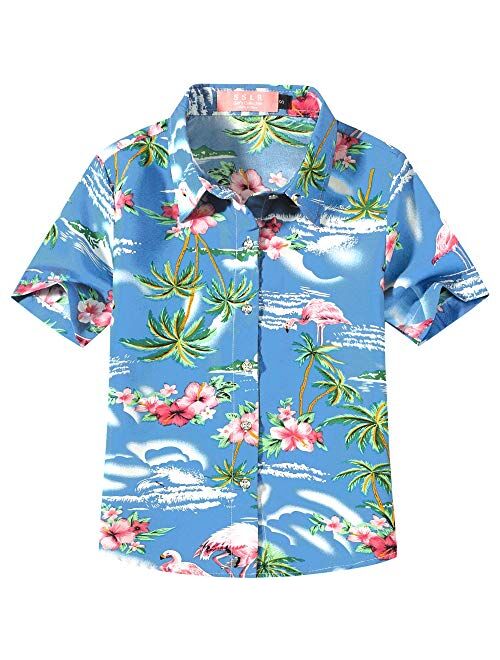 SSLR Youth Big Girls Hawaiian Shirt Casual Short Sleeve Button Down Shirt