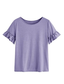 Vermisse Girls Summer Cute T Shirt Short Ruffles Sleeve Basic Soft Casual Plain Tunic Tops Tees