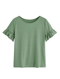 Vermisse Girls Summer Cute T Shirt Short Ruffles Sleeve Basic Soft Casual Plain Tunic Tops Tees