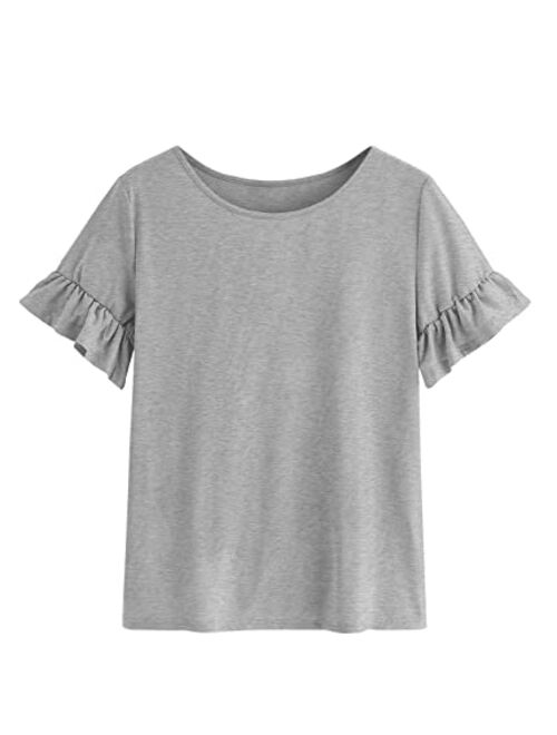 Vermisse Girls Summer Cute T Shirt Short Ruffles Sleeve Basic Soft Casual Plain Tunic Tops Tees