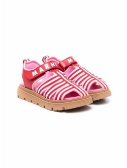 Kids logo-strap stripe-print sandals