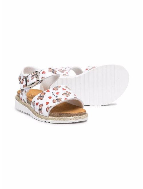 Monnalisa heart bear-print sandals