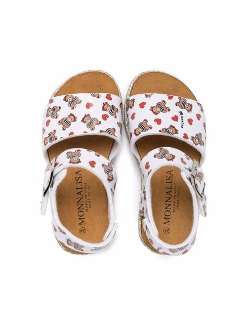 Monnalisa heart bear-print sandals