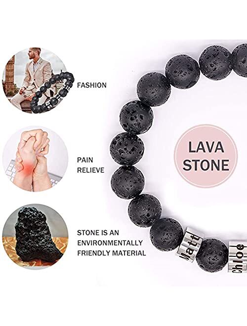 Bauma Auto Personalized Stone Beads Bracelets with 1-5 Names Tiger Eye Stone Bracelet Stone Beads Bracelets for Men Husband Grandpa Father's Day Christmas