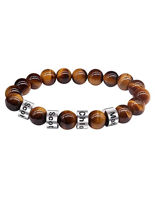 Orfan Personalized Stone Beads Bracelets for Men Lava Beads Bracelet Tiger Eye Beads Bracelet with Custom Name Engraved Bracelet for Fathers Day