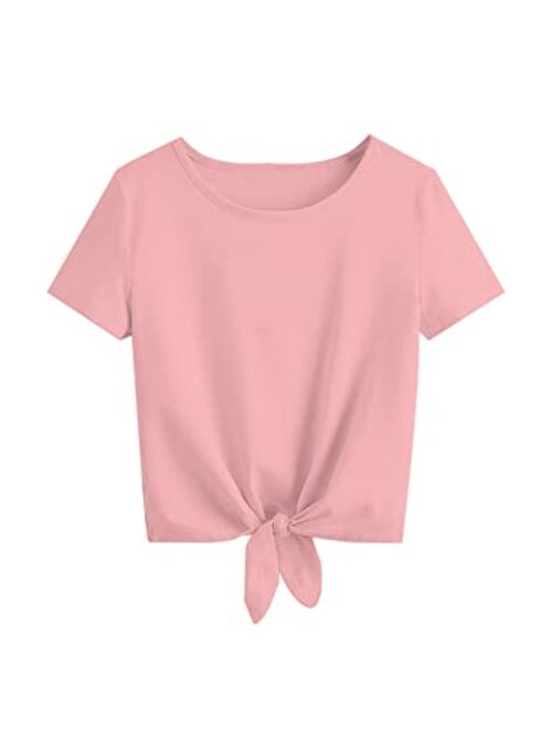 Jorssar Girls Tie Dye Shirts Short Sleeve T-Shirt Casual Tie Hem Tee Tops Size 5-12 Years