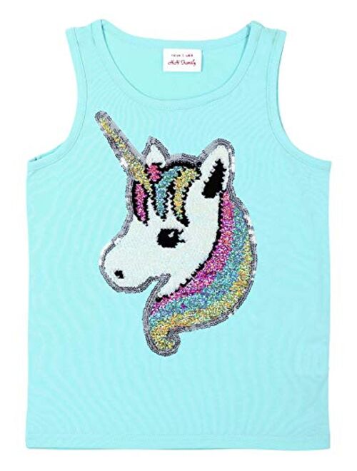 HH Family Girls Tank Tops Cute Flip Sequin Kids Summer Shirts Clothes