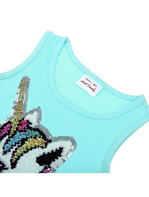 HH Family Girls Tank Tops Cute Flip Sequin Kids Summer Shirts Clothes