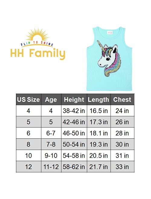 HH Family Girls Tank Tops Cute Flip Sequin Kids Summer Shirts Clothes