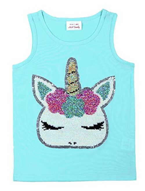 HH Family Girls Tank Tops Cute Flip Sequin Kids Summer Shirts Clothes