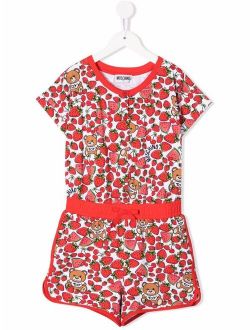 Kids logo-print short-sleeve playsuit