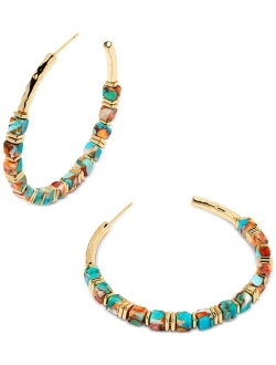 14k Gold-Plated Medium Gemstone Beaded C-Hoop Earrings, 1.8"