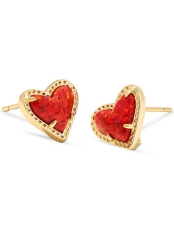 Stone Heart Stud Earrings