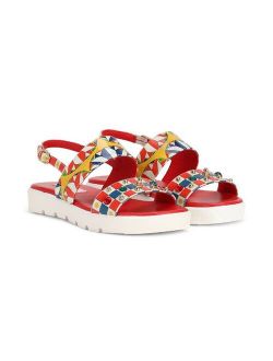 Kids Carretto print embellished sandals