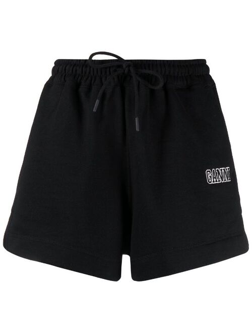 GANNI logo-embroidered cotton shorts