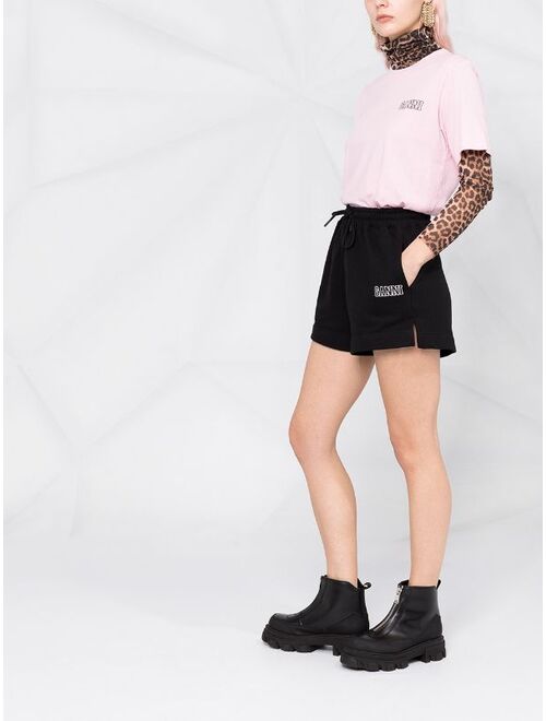 GANNI logo-embroidered cotton shorts