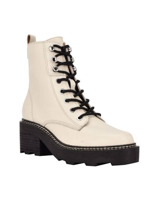 Calvin Klein Women's Abeni Heeled Lace Up Lug Sole Combat Boots