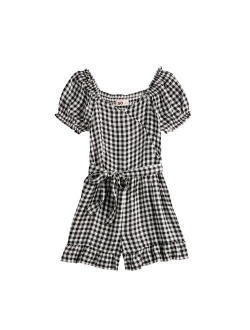 Girls 6-20 SO Wrap Front Puff Sleeve Romper in Regular & Plus